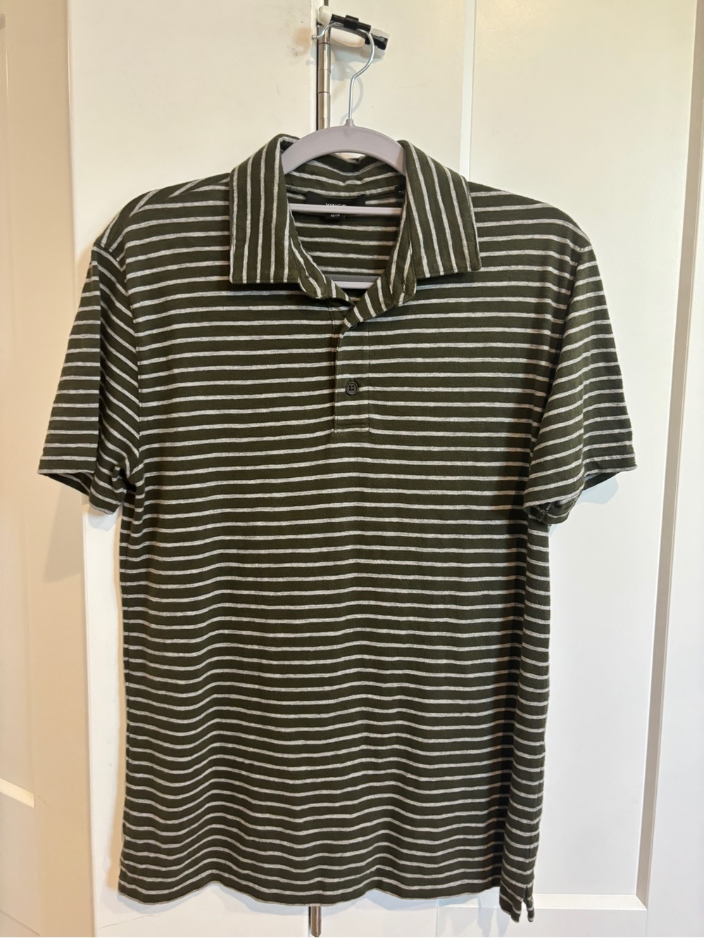 Vince Olive and Grey Striped Polo. Size XS
